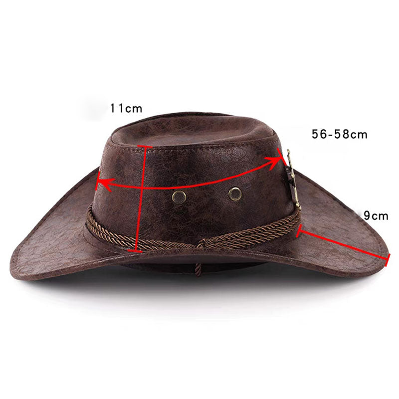 🤠 Vintage Wide Brim Cowboy Hat with Adjustable Strap