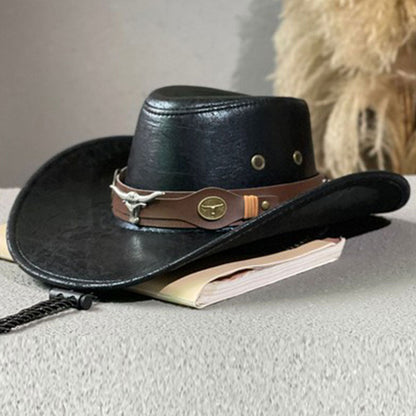 🤠 Vintage Wide Brim Cowboy Hat with Adjustable Strap