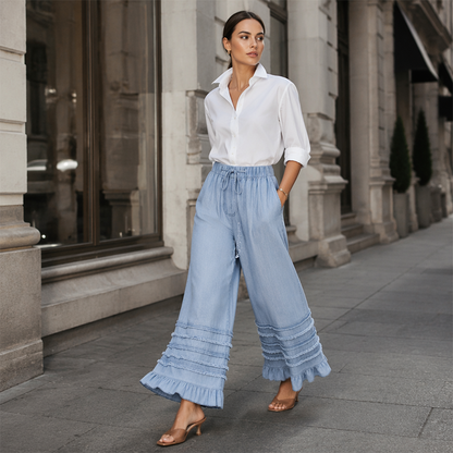 ⌛Limited-Time Offer-Women's Ruffle Hem Tencel Denim Wide Leg Pants