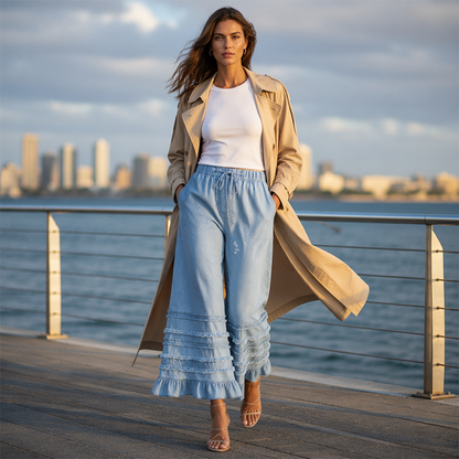 ⌛Limited-Time Offer-Women's Ruffle Hem Tencel Denim Wide Leg Pants