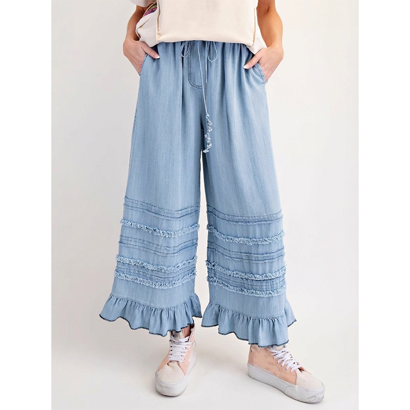 ⌛Limited-Time Offer-Women's Ruffle Hem Tencel Denim Wide Leg Pants