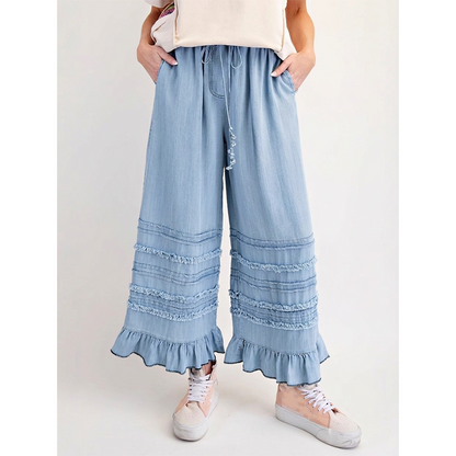 ⌛Limited-Time Offer-Women's Ruffle Hem Tencel Denim Wide Leg Pants