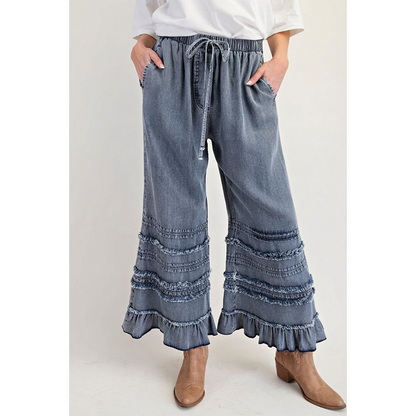 ⌛Limited-Time Offer-Women's Ruffle Hem Tencel Denim Wide Leg Pants