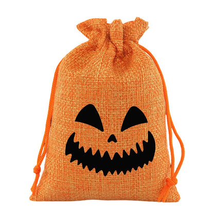 ⌛Limited-Time Offer-Halloween Drawstring Burlap Bags Spooky Face Treat Pouch