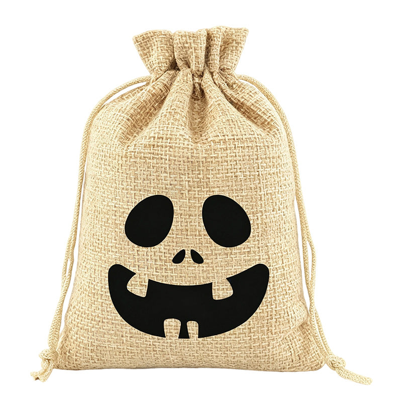 ⌛Limited-Time Offer-Halloween Drawstring Burlap Bags Spooky Face Treat Pouch