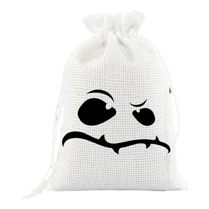 ⌛Limited-Time Offer-Halloween Drawstring Burlap Bags Spooky Face Treat Pouch