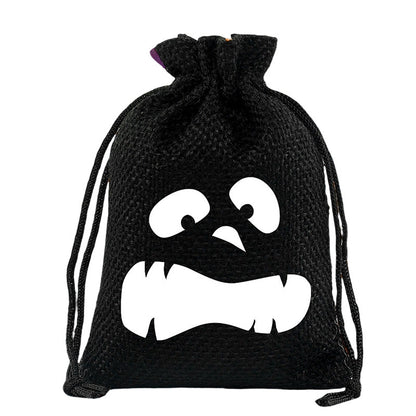 ⌛Limited-Time Offer-Halloween Drawstring Burlap Bags Spooky Face Treat Pouch