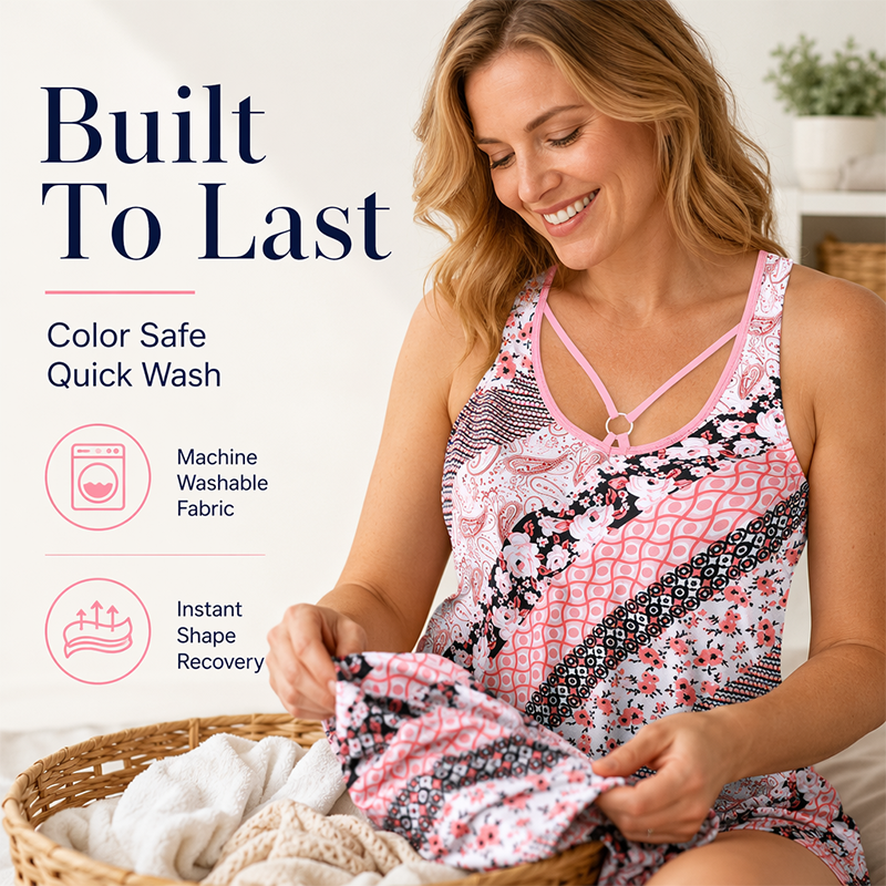 Women Plus Size Two Piece Swimsuit Skirt with Boyshorts Printed Tankini Set