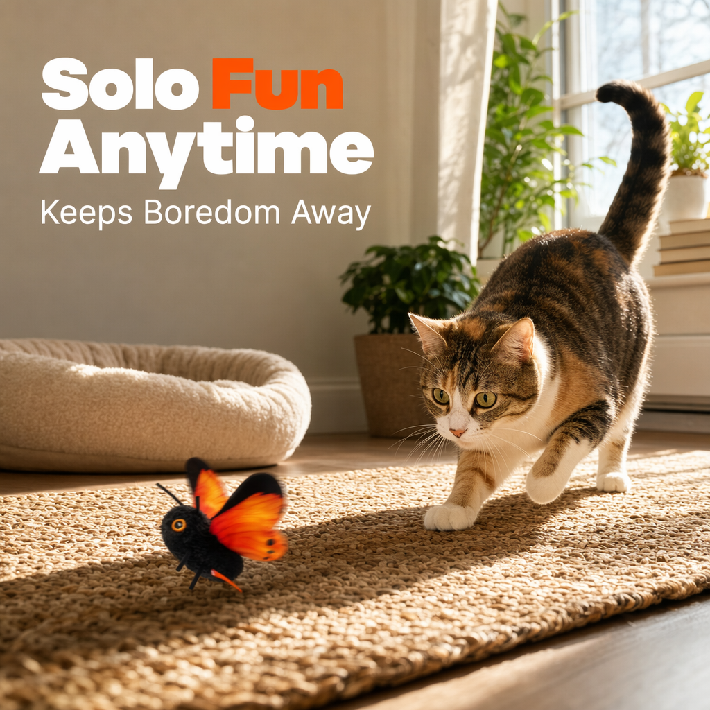 🦋🐱 Smart Sensing Flapping Butterfly Toy – 50% OFF! 🐈Perfect Playmate for Pets！Motion-activated, realistic flight, interactive fun – keeps your cat engaged for hours. 🔥✨