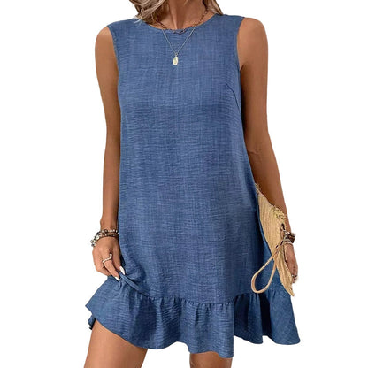 Women's Casual Sleeveless Ruffle Hem Mini Dress