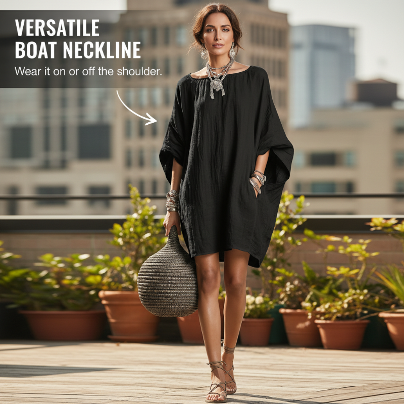🌿Cotton And Linen Oversized Batwing Sleeve Dress