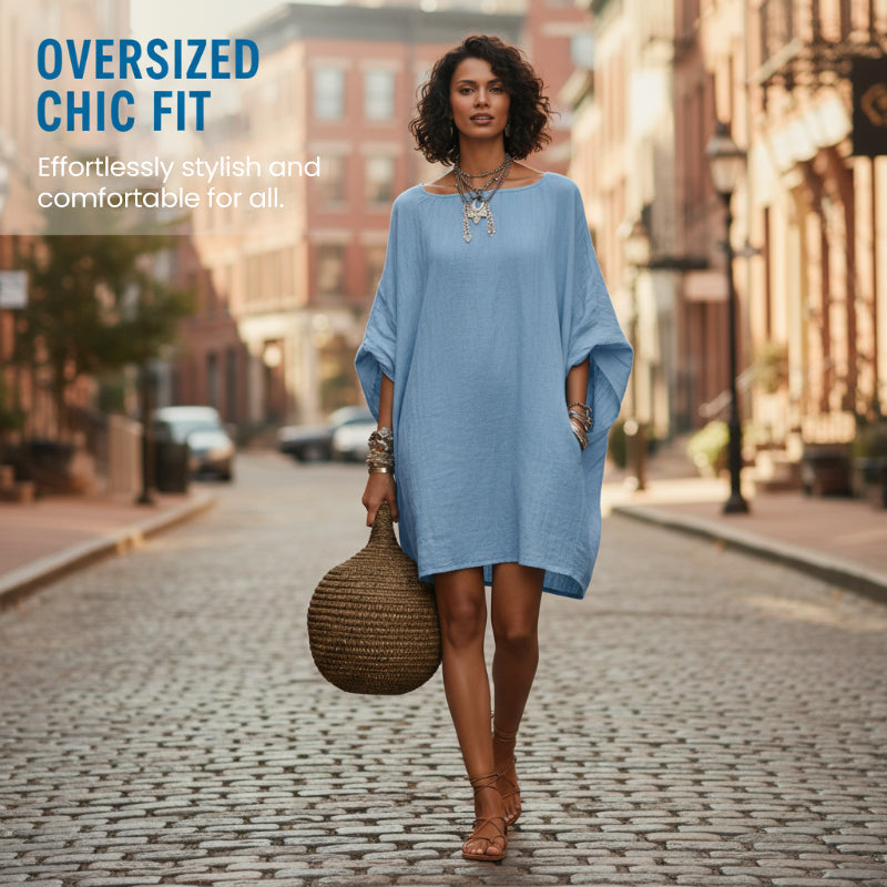 🌿Cotton And Linen Oversized Batwing Sleeve Dress