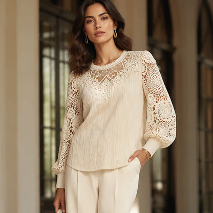 Must-Have🔥Lightweight Lace Patchwork Top – Soft Drape & Feminine Detail for Everyday Chic