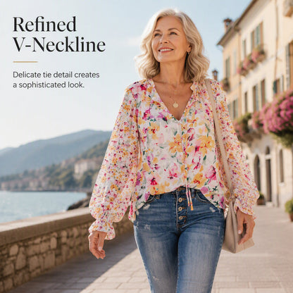 🍁Fall Collection Launch Sale-Women's Summer Floral Print V-Neck T-Shirt