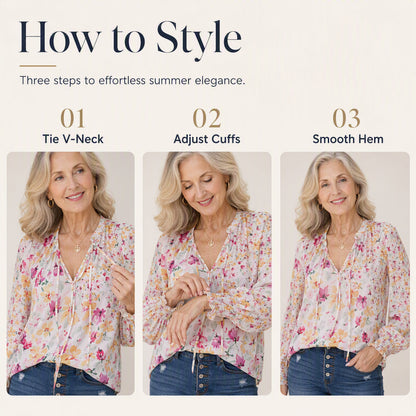 🍁Fall Collection Launch Sale-Women's Summer Floral Print V-Neck T-Shirt
