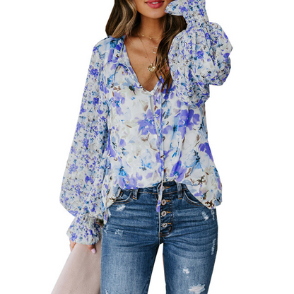 🍁Fall Collection Launch Sale-Women's Summer Floral Print V-Neck T-Shirt