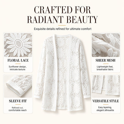 ⌛Limited-Time Offer-Women's Long Sleeve Sunflower Lace Mesh Cardigan