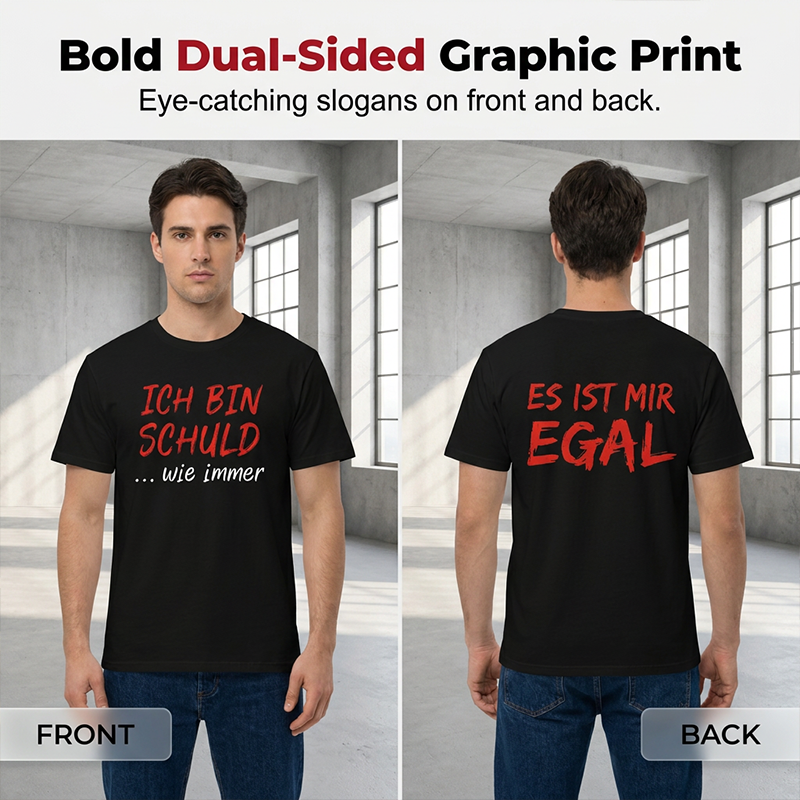 ⏳ LIMITED-TIME 50% OFF! 🖤Funny German Slogan Men’s Crew Neck T-Shirt, Casual Short Sleeve Black Daily Wear Top