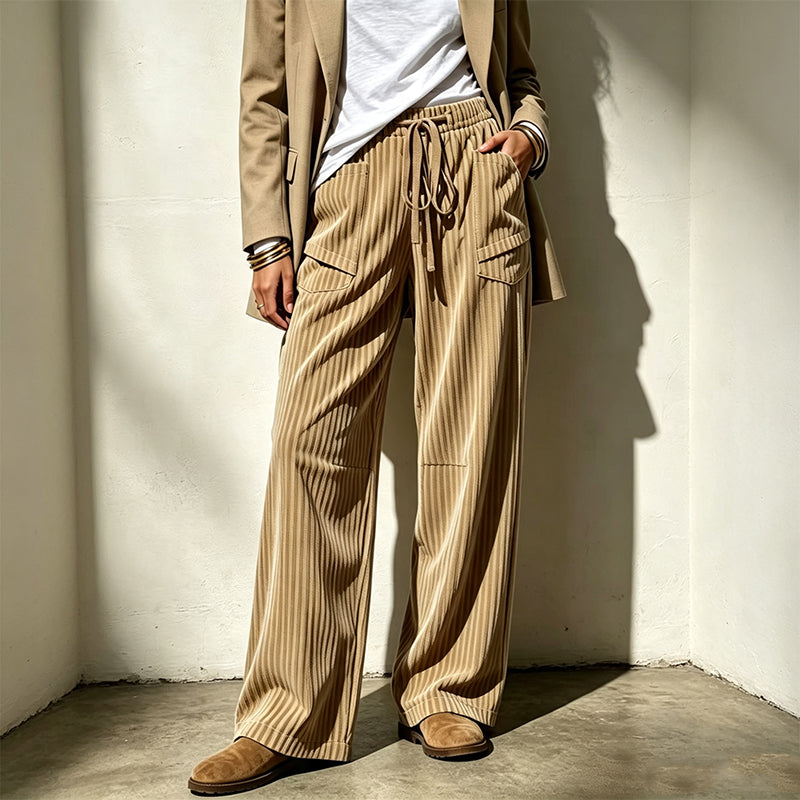 ⌛Limited-Time Offer-Women's Ribbed Drawstring Straight-Leg Trousers