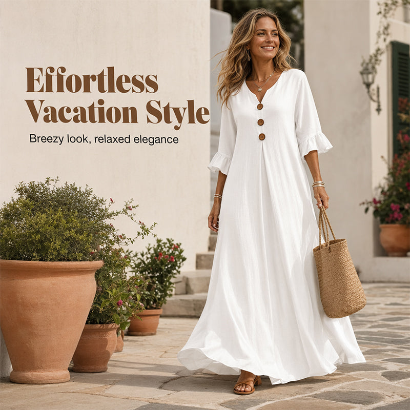 Women's V-Neck Ruffle Sleeve Maxi Dress