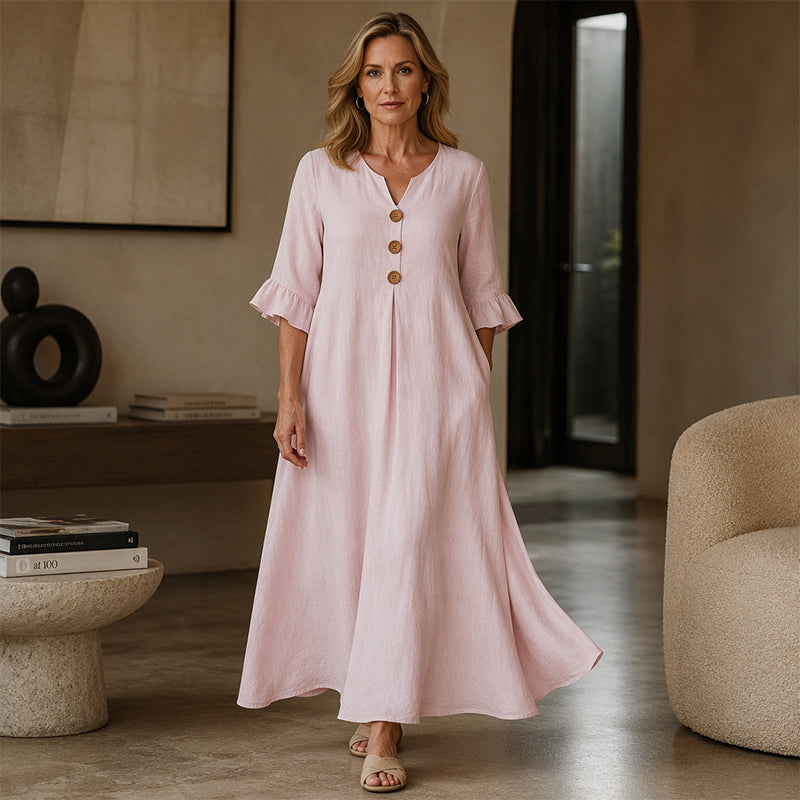 Women's V-Neck Ruffle Sleeve Maxi Dress