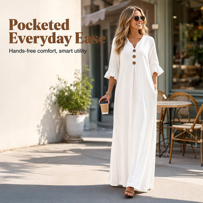 Women's V-Neck Ruffle Sleeve Maxi Dress