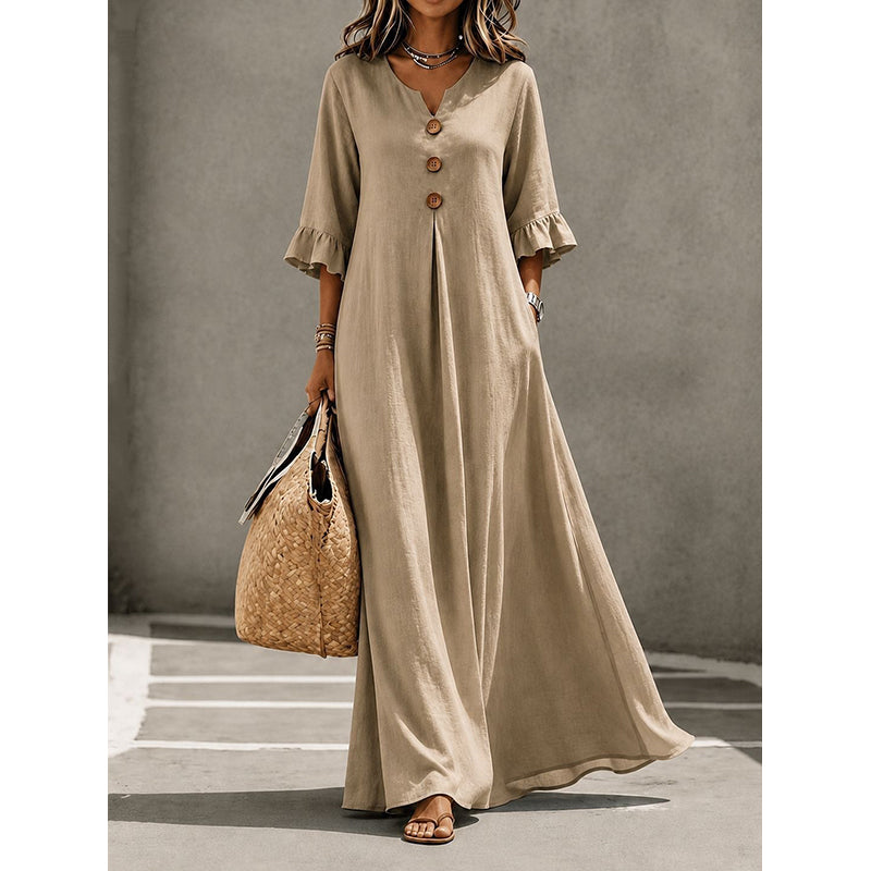 Women's V-Neck Ruffle Sleeve Maxi Dress