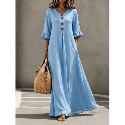 Women's V-Neck Ruffle Sleeve Maxi Dress