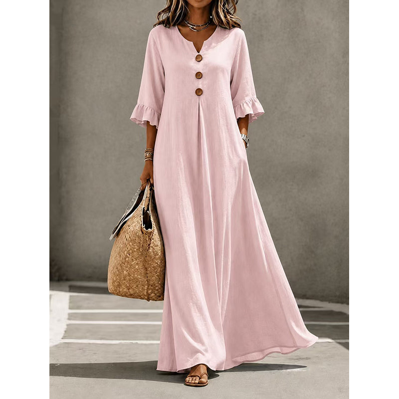 Women's V-Neck Ruffle Sleeve Maxi Dress