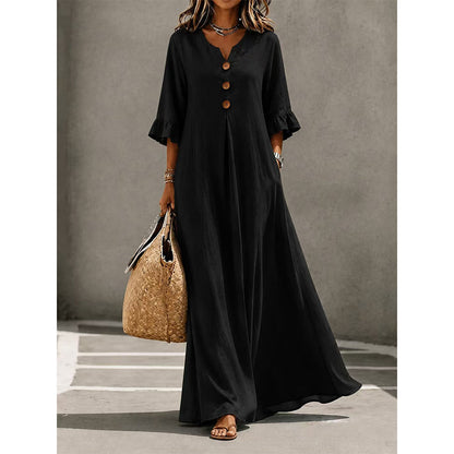Women's V-Neck Ruffle Sleeve Maxi Dress
