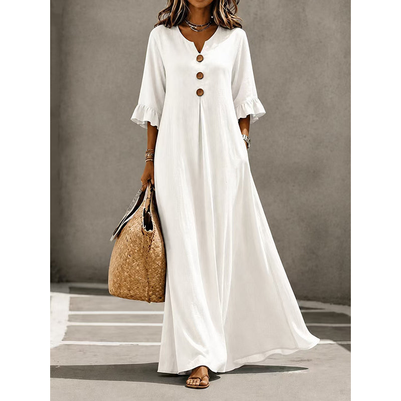 Women's V-Neck Ruffle Sleeve Maxi Dress