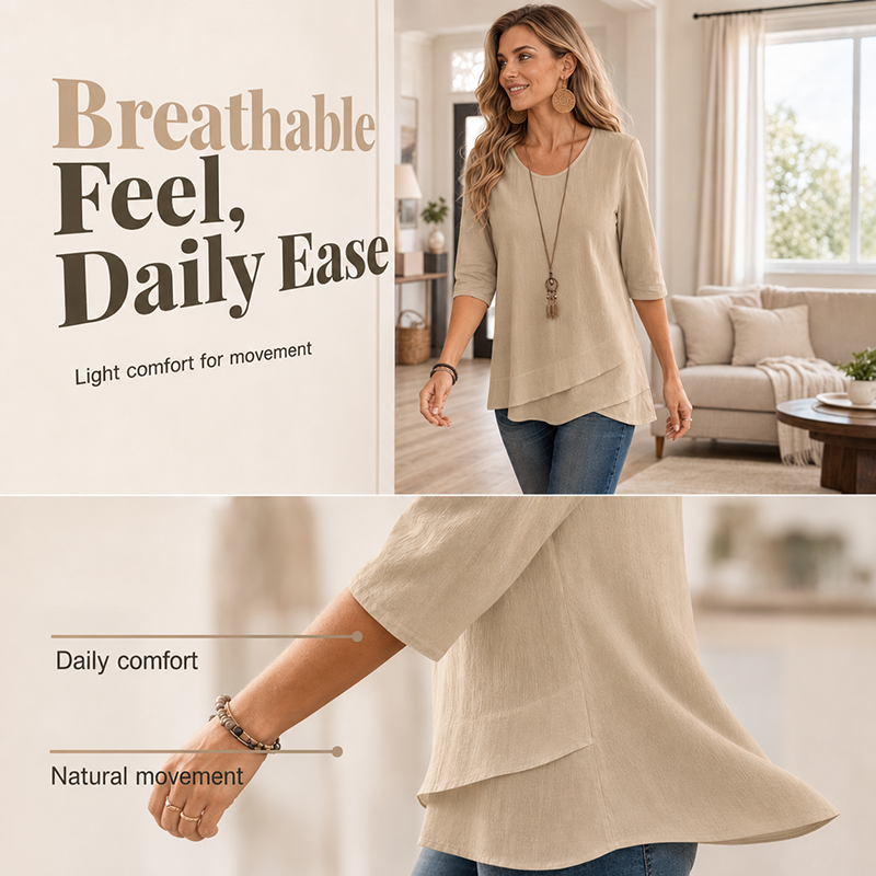 ⌛Limited-Time Offer-Women's Asymmetric Casual Solid Round Neck Top