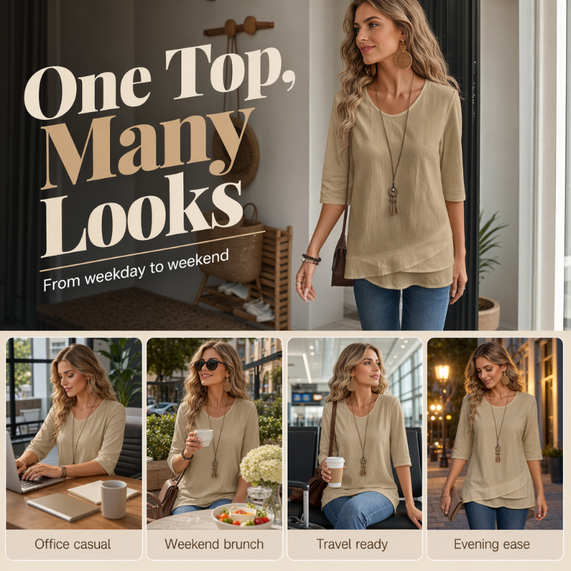 ⌛Limited-Time Offer-Women's Asymmetric Casual Solid Round Neck Top
