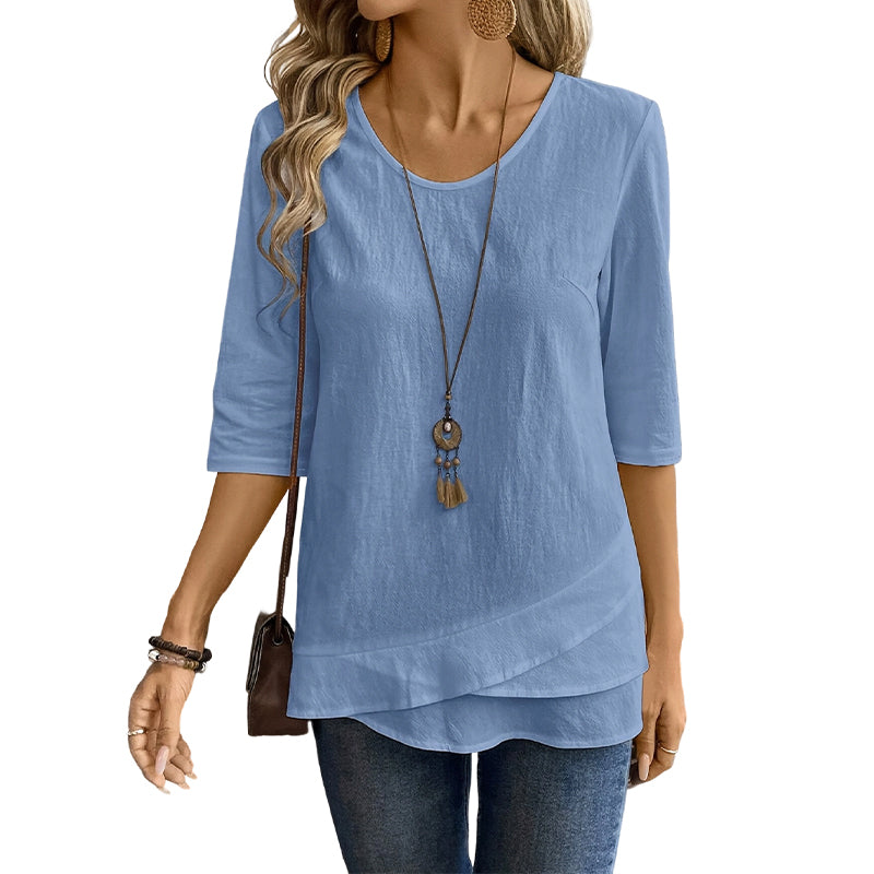 ⌛Limited-Time Offer-Women's Asymmetric Casual Solid Round Neck Top