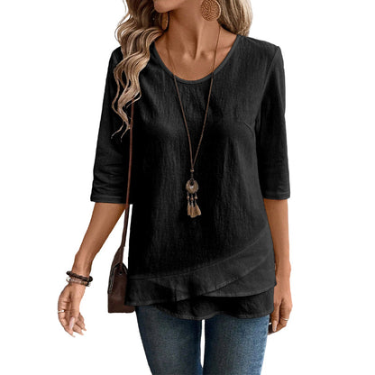 ⌛Limited-Time Offer-Women's Asymmetric Casual Solid Round Neck Top