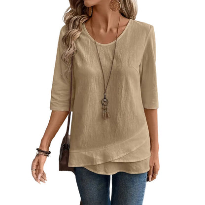 ⌛Limited-Time Offer-Women's Asymmetric Casual Solid Round Neck Top