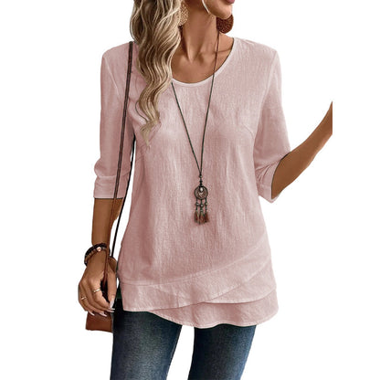 ⌛Limited-Time Offer-Women's Asymmetric Casual Solid Round Neck Top
