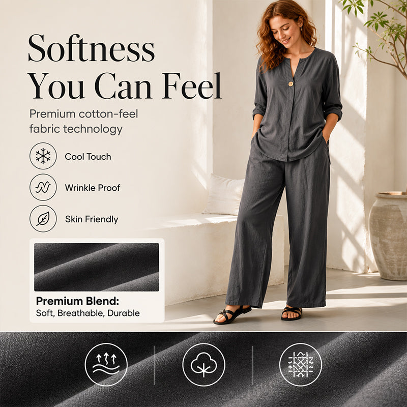 ⌛Limited-Time Offer-Women's Casual Shirt & Wide Leg Pants Set
