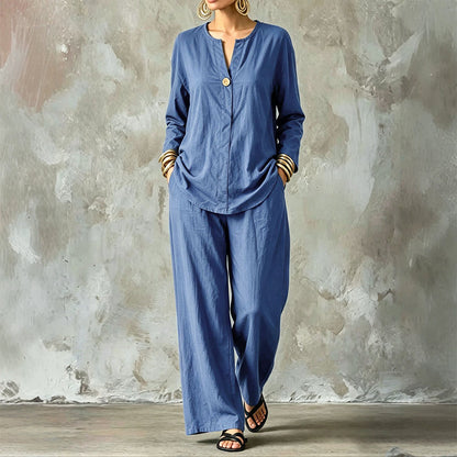 ⌛Limited-Time Offer-Women's Casual Shirt & Wide Leg Pants Set