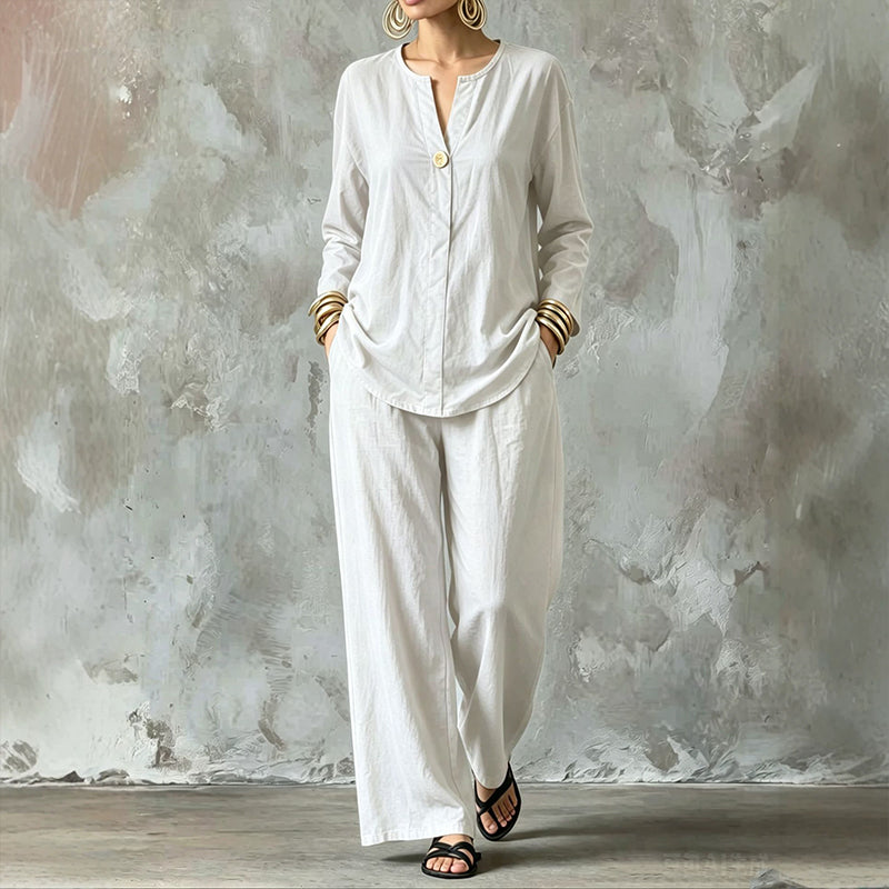 ⌛Limited-Time Offer-Women's Casual Shirt & Wide Leg Pants Set