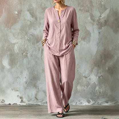 ⌛Limited-Time Offer-Women's Casual Shirt & Wide Leg Pants Set