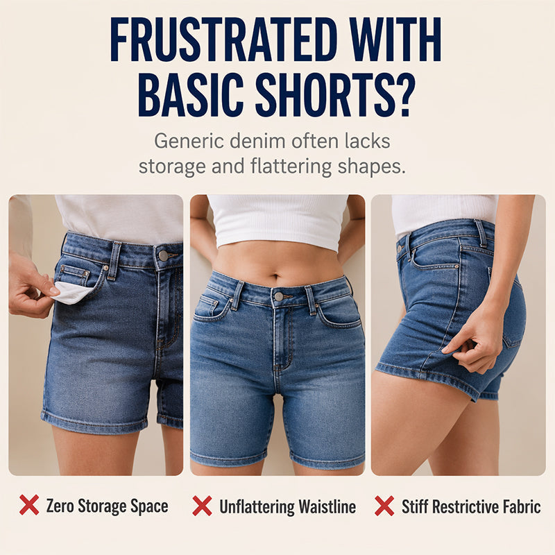 ⌛Limited-Time Offer-Women’s Knee Length Denim Cargo Shorts with Pockets
