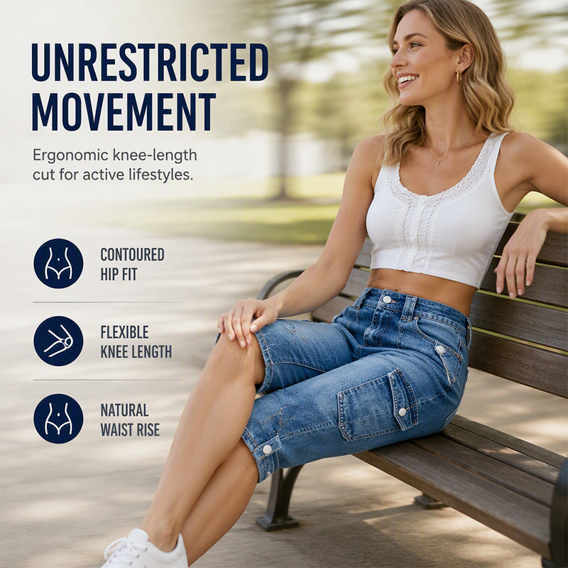 ⌛Limited-Time Offer-Women’s Knee Length Denim Cargo Shorts with Pockets
