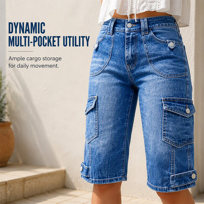 ⌛Limited-Time Offer-Women’s Knee Length Denim Cargo Shorts with Pockets