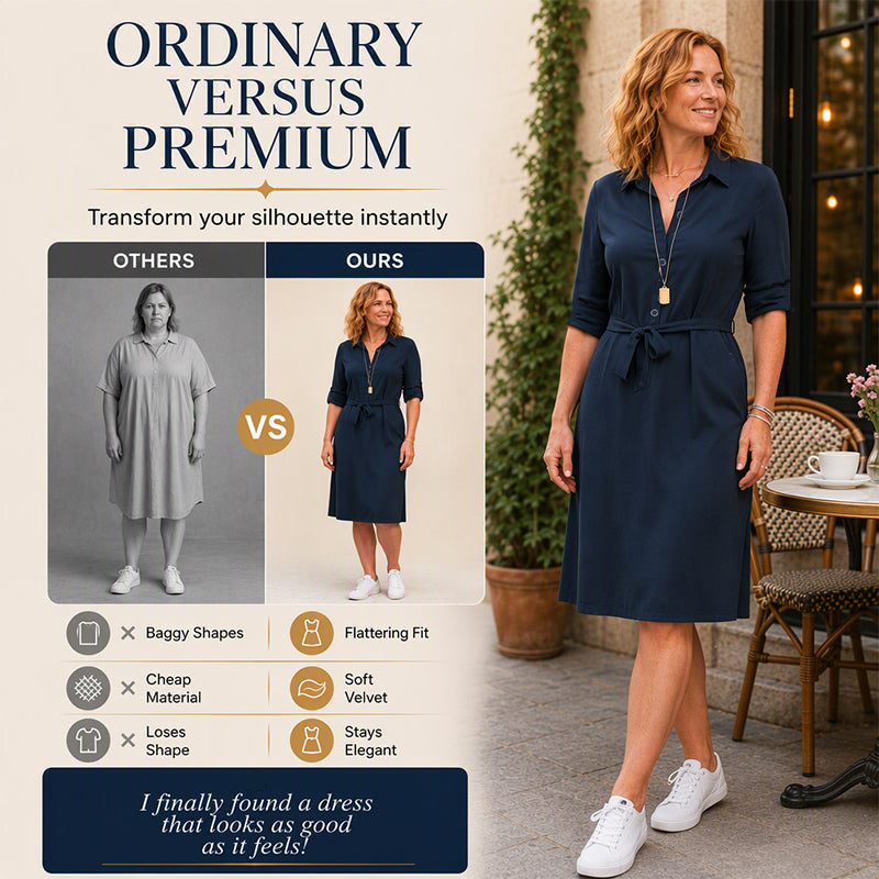 ✨Women's 3/4 Sleeve Shirt Dress with Belt– Effortless Elegance & Flattering Style 🤍