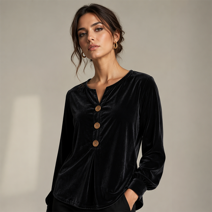 ✨🛍️Fresh Drop - Relaxed Velvet Blouse - Lightweight & Neat Finish for Everyday Elegance