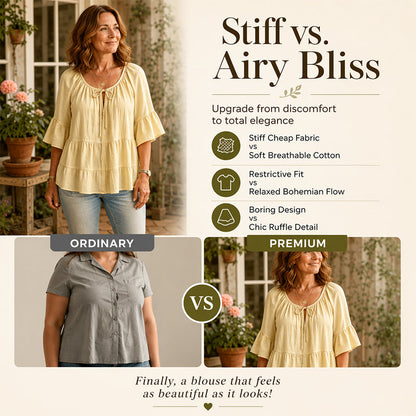 🔥Must-Have👚 Ruffle Tiered Top with 3/4 Sleeves - Elegant Movement & Soft Texture for Effortless Chic