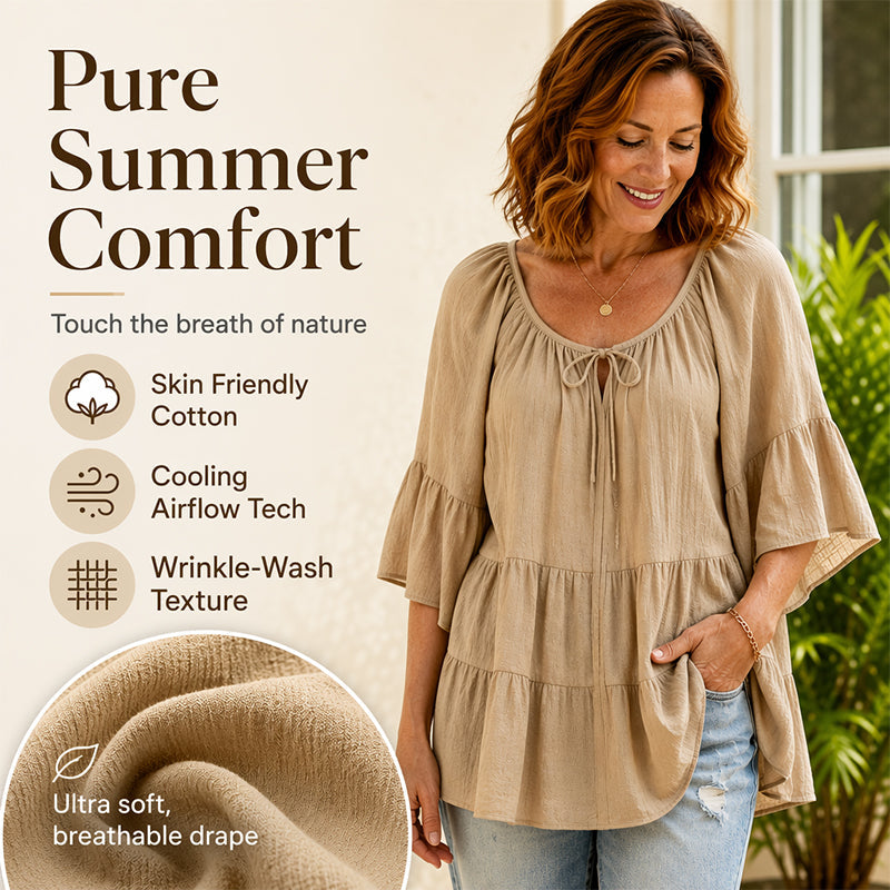 🔥Must-Have👚 Ruffle Tiered Top with 3/4 Sleeves - Elegant Movement & Soft Texture for Effortless Chic