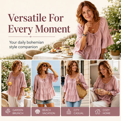 🔥Must-Have👚 Ruffle Tiered Top with 3/4 Sleeves - Elegant Movement & Soft Texture for Effortless Chic