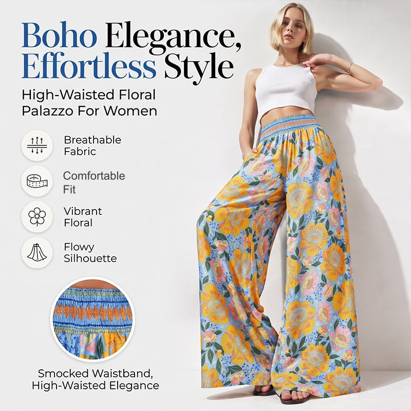 Women's Floral Print High-Waisted Wide-Leg Pants